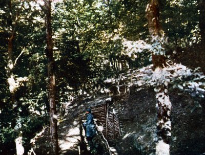 Un soldato francese in una trincea nella foresta vicino a Verdun, settembre 1916 da Jules Gervais Courtellemont